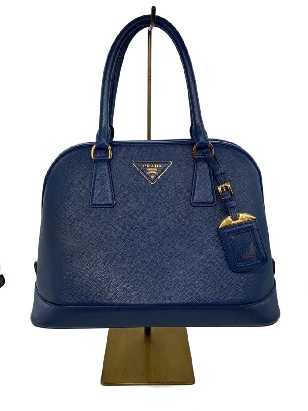 Prada blue Saffiano Lux Promenade satchel signature